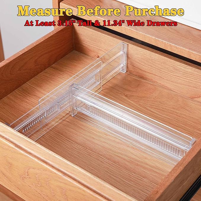 8 Pcs Drawer Dividers for Clothes, 3.15" High 11.34"-19.69" Adjustable Expandable Dresser Drawer Organizer, Clear Plastic Separators for Dresser, Baby Clothing (8, white‌)