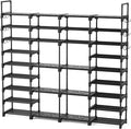 ROJASOP Large Shoe Rack Organizer for Entryway Closet 64-68 Pairs 9-Tier Heavy Duty Tall Garage Shoe Rack Shoe Shelf Shoes Storage with 18 Pcs Removable Side Hooks for Bedroom and Garage Black