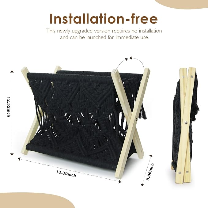 Boho Macrame Magazine Holder,Hand-Woven Magazine Rack for Home Office | Multifunctional Storage Basket for Letters, Magazines, Books and Newspapers
