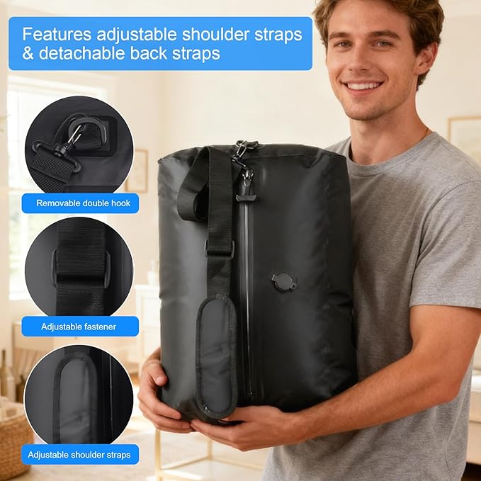travel vacuum bag, equipped with a wireless vacuum pump, can save space in suitcases, backpacks and carry-on items. It is IP67 waterproof and reusable (1PC Black)