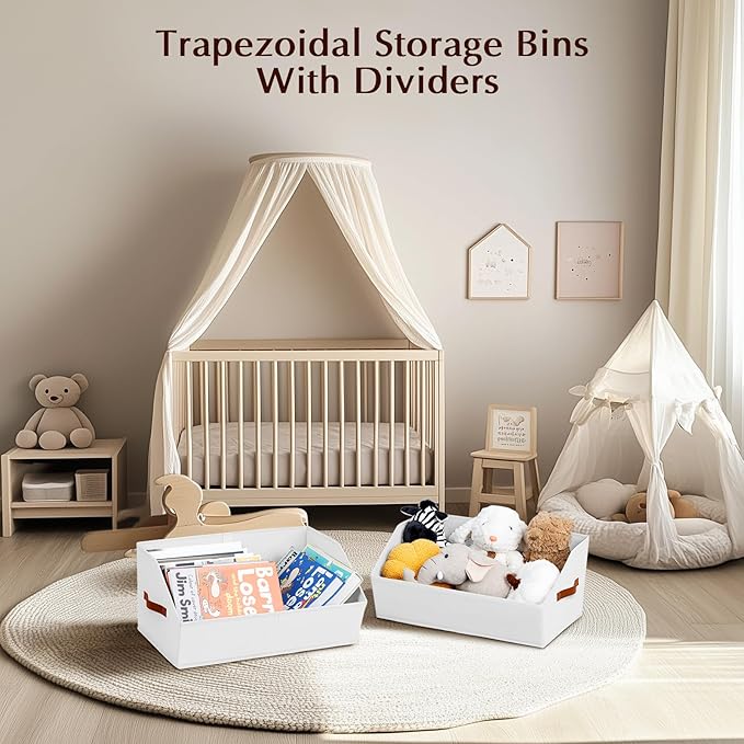 Homsorout Closet Organizers and Storage Bins - 4 Pack Collapsible Divided Trapezoidal Cube Storage Bins Baskets with Orange Handle for Organizing Clothes Blankets, Toys, Books, Towels(White)