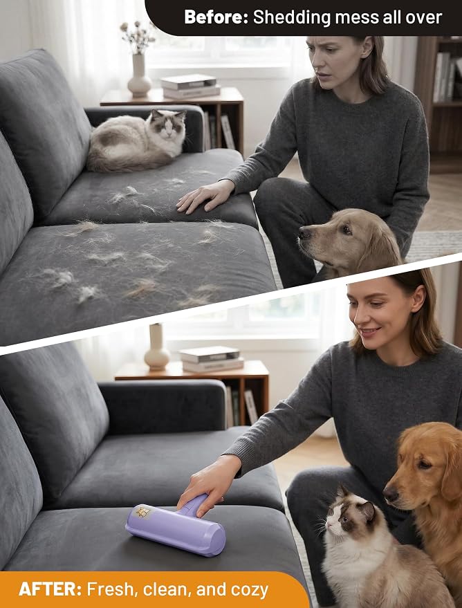 ORDORA Pet Hair Remover Roller, Reusable Lint Roller for Dog and Cat Hair | Portable Pet Hair Roller with Large Fur Bin for Couches, Bedding, Car, Rugs & Furniture, No Refills or Batteries, Pet Homes
