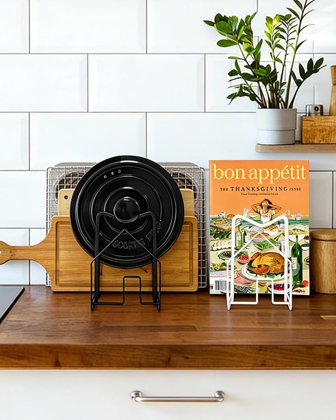 SUNFICON Cutting Board Rack Chopping Board Organizer Stand Holder Kitchen Countertop Pots Pan Lids Rack Organizer Flat Steel 4.92 x 5.7 x 8.47 in. Black