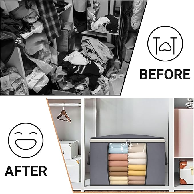 SLEEPING LAMB 65L Clothes Storage Bag, Breathable Blanket Storage Container and Foldable Comforter Organizer for Closet with Reinforced Handles for Sheets, Pillow, Toys, Grey