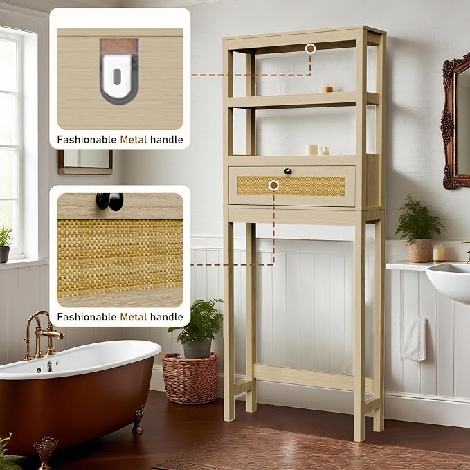 Over Toilet Storage Cabinet with Barn Door & Adjustable Shelves | 24 Inch Wide Bathroom Organizer, Space-Saving, Sturdy Wood, Anti-Tipping, Easy Assembly, for Restroom, Laundry, Small Spaces