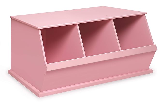 Badger Basket Stackable 3-Bin Storage Cubby - Modular Toy and Craft Organizer with Wide Mouth Bins, Expandable Design, Solid Panel Construction - Compatible with Other Units - Pink