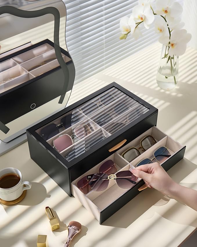 Lolalet Enlarged Sunglasses Organizer for women | Multi Eyewear Storage Box, Eye Glasses Case Display Holder with Clear Lid for Eyeglass Collection