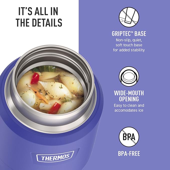 THERMOS ICON Stainless Steel Food Jar with Spoon, 12 Ounce, Blue