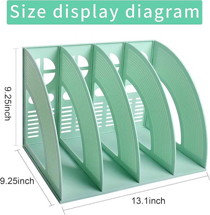 Marte Vanci Magazine File Holder Vertical PP Folder Book Desktop Organizer Plastic Storage Sturdy Vertical 4 Section Folder (Green)