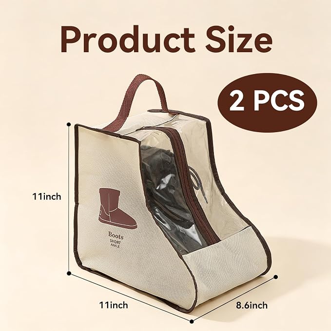 Boot Storage Bag Organizer,Dustproof Boot Bags for Cowboy Boots,Portable Travel Shoe Protector Bags,Tall Boot Covers Storage Organizer for Packing (2 Pcs Beige Widened Short)