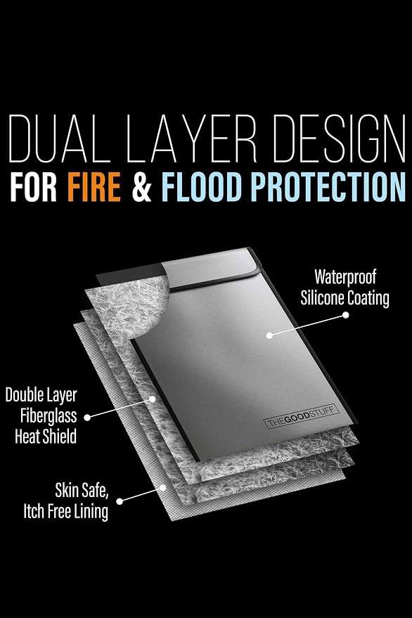 The Good Stuff Fireproof Document Bag Legal Size: 15" x 11" [2000°F Rated] Protect Birth Certificates, Contracts, Legal Papers, Cash, and Other Valuables - Water and Fire Resistant File Bags