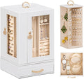 Enthralite Luxury Jewelry Box for Women: 360° Rotating with Clear Window | Compact Jewelry Storage with Drawer - Necklace Ring Organizer with Compartments - Elegant Earring Holder Display Great Gift
