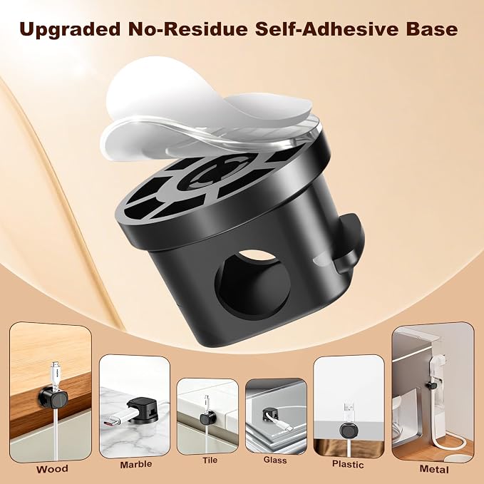 Magnetic Cable Clips 12 Pack, 360° Rotatable Self-Adhesive Cord Holder with One-Hand Open Lid, Cable Management for Nightstand Desk Car Phone Charger