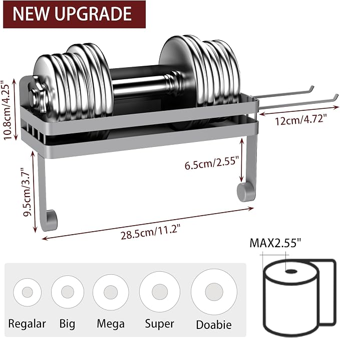 ZUNTO Strong Magnetic Paper Towel Holder for Fridge, Multifunctional Spice Rack Organizer with 2 Detachable Hooks, No Drilling Kitchen Storage for RV & Bathroom, Light Gray