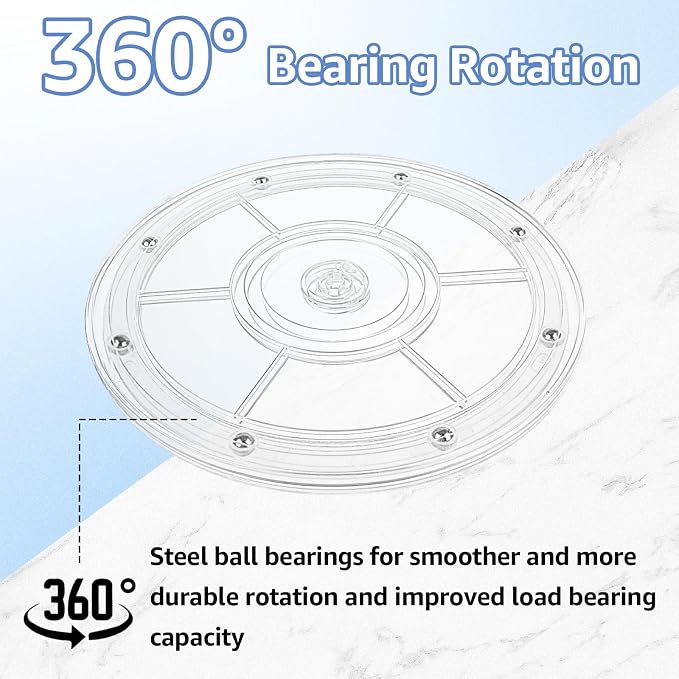 WOPPLXY 4 Pcs 8 Inch Lazy Susan Turntable Acrylic Ball Bearing Rotating Tray, Clear Turntable Organizer, Rotating Base Clear Acrylic Plates for Pantry, Cabinet, Spices, Makeup, (360˚ Rotation)