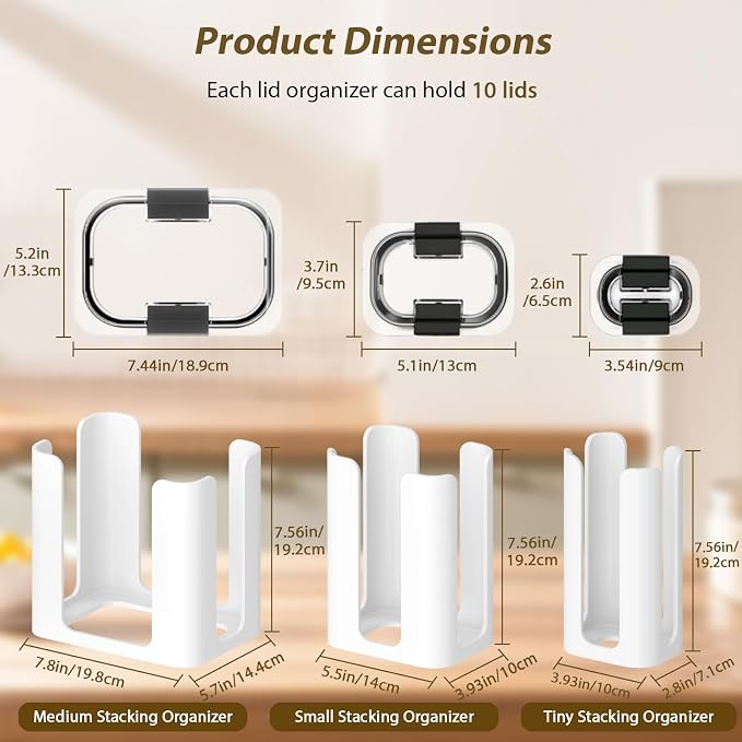 Lid Organizer for Rubbermaid Brilliance Nap-on Lids for 4.7/3.2/1.3/0.5 Cup | 3 Pcs, Containers (Holds 30 Lids), White