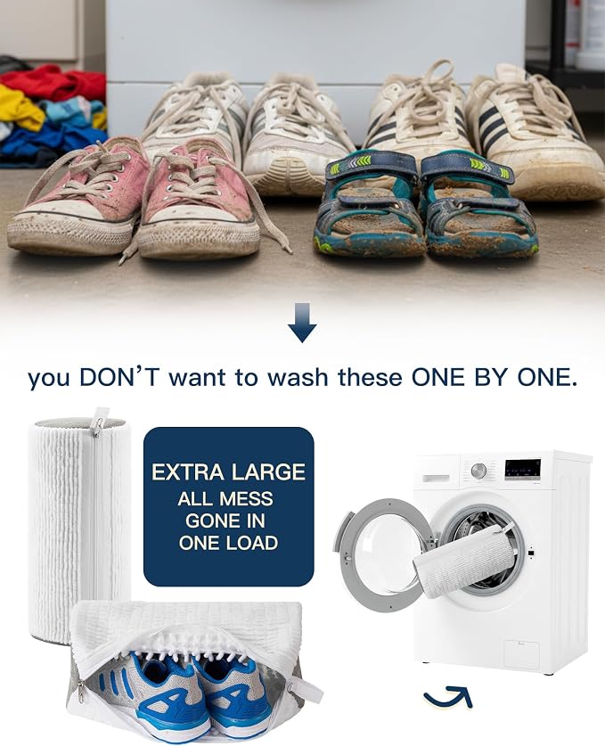 2 PCs Shoe Washing Machine Bag, Upgraded Lock-Zipper Design, 360° Deep Clean for Sneakers, Tennis Shoes and Slippers, Quiet Shoe Laundry Bag for Washer and Dryer (2 PACK)