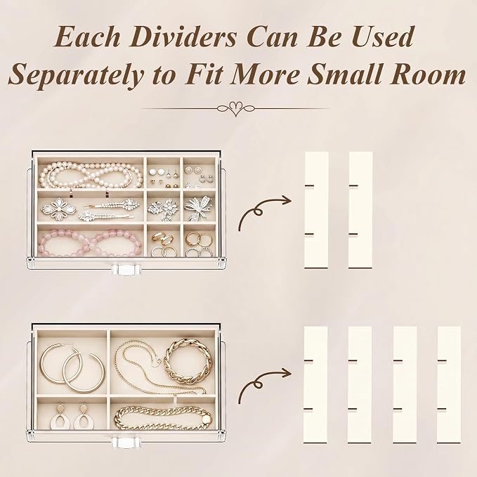Clear Jewelry Box with 4 Drawers, Acrylic Jewelry Organizers and Storage with Velvet Trays, Earring Holder Organizer for Women and Girls, Warm White