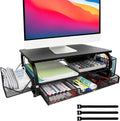 Desk Organizers and Accessories Monitor Riser, Monitor Stand with Drawer (2-Tier Drawers) with Large Side Storage Rack & Cable Management,66LBS/30KG, Office Organization, Black