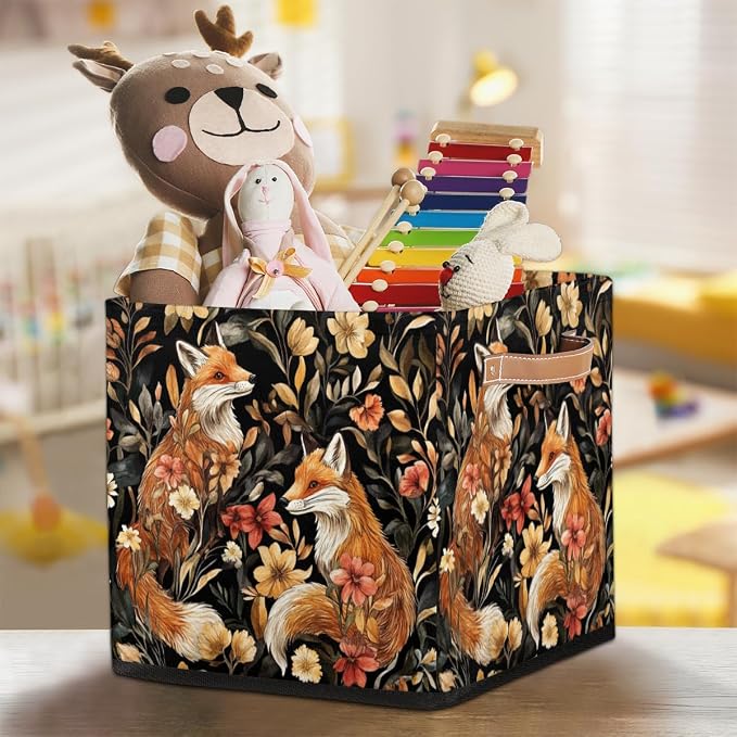 TropicalLife Fox Storage Cube, 13 Inch Fabric Cube Storage Organizer Bin for Shelves Clothes, Decorative Foldable Storage Boxes