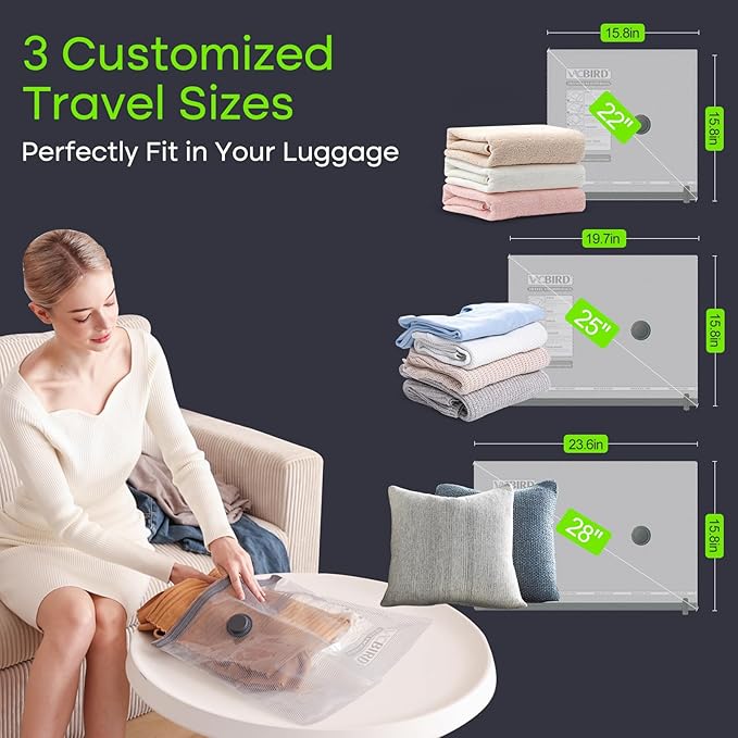 Vacbird 9 Pack Travel Vacuum Storage Bags with USB Electric Pump, Carry-on Size Space Saver Bags for Clothes and Clothing Travel，Compression Packing for Luggage and Suitcase