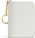 Aiawoxc Credit Card Holder for Women, Small RFID Wallet Slim Leather Business Card Organizer Case with Zipper and Keychain, White