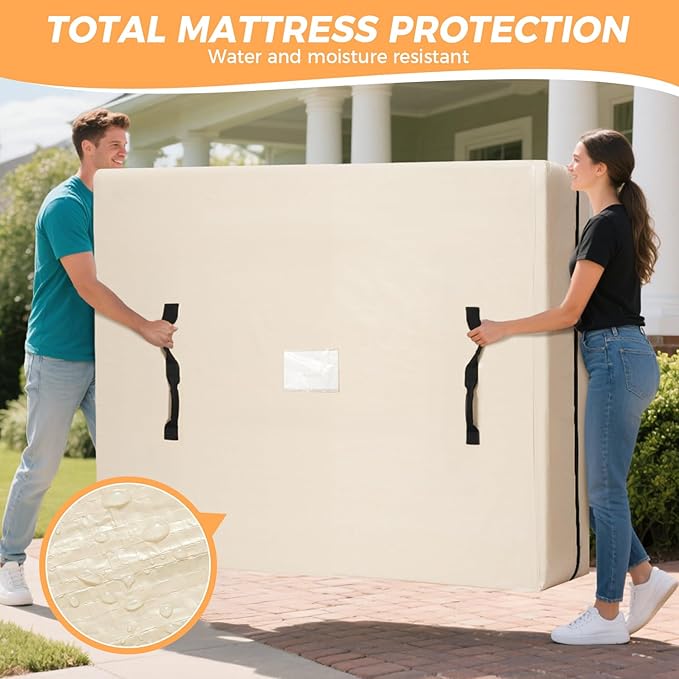 BAGAIL Mattress Bags for Moving, Mattress Covers with Heavy Duty Handles, Reusable Mattress Storage Bag for Moving Supplies(Beige, Twin XL)