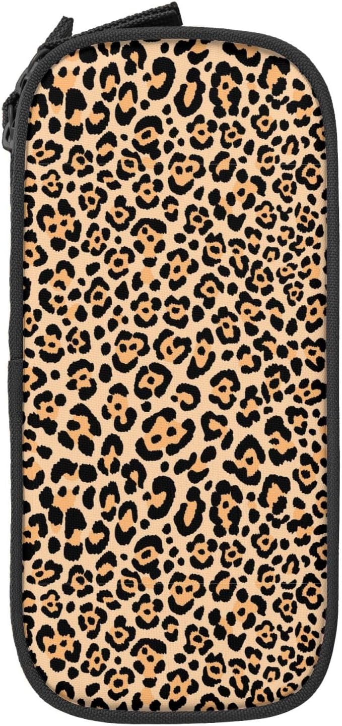 Perinsto Leopard Animal Skin Print Pencil Case Big Capacity Multi Compartment Stationery Box Pencil Pouch Holder Desk Organizer For School Office Home