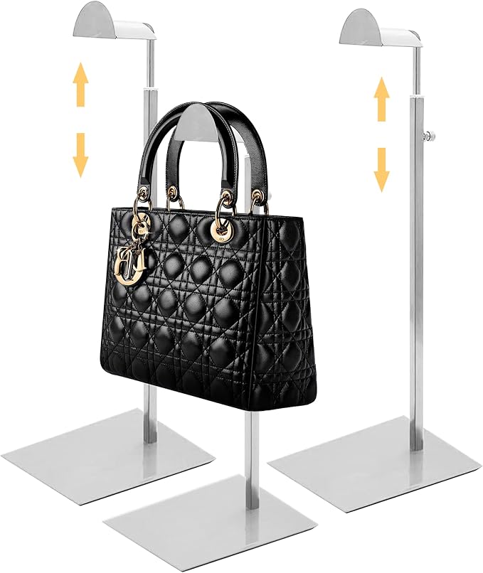 Royxen 3 Pack Purse Holder, Purse Display Stand with Adjustable Height, Bag Stands for Display, Stainless Steel Purse Rack for Bags Organizer (Silver)