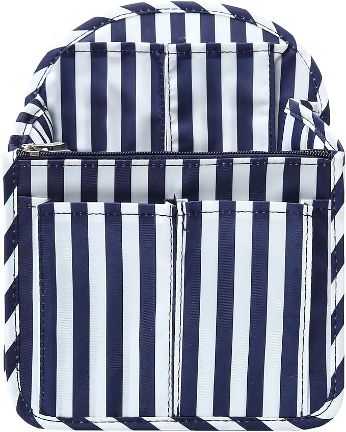 Surblue Backpack Organizer Insert Liner Hanging Travel Rucksack Purse and Handbag Insert Pocket, High-capacity Divider Foldable Nylon Shoulder Bag Organizer for Men and Women, (NavyStripes, M)