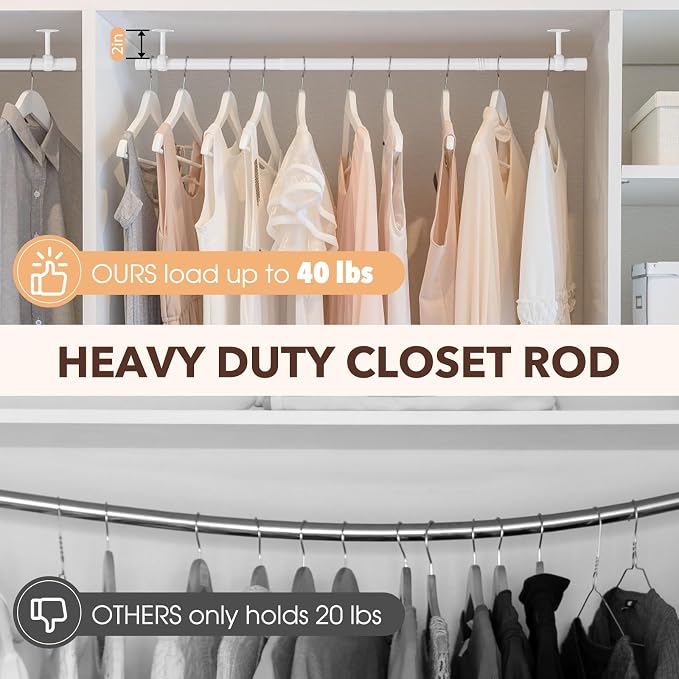 SUTINE Closet Rod, Closet Rods for Hanging Clothes, 17 to 37 inch Adjustable Ceiling/Wall mounted Closet Hanging Rod, Heavy Duty Clothes Rod Clothing Bar, Closet Poles for Hanging Clothes for Wardrobe
