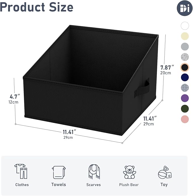 DIMJ Closet Storage Bins 8 Pack - Fabric Trapezoid Closet Organizer Bin, Foldable Storage Baskets for Shelves, Closet Shelf Organizer, Clothing Storage Box for Toys, Books, Towel, Clothes, Black