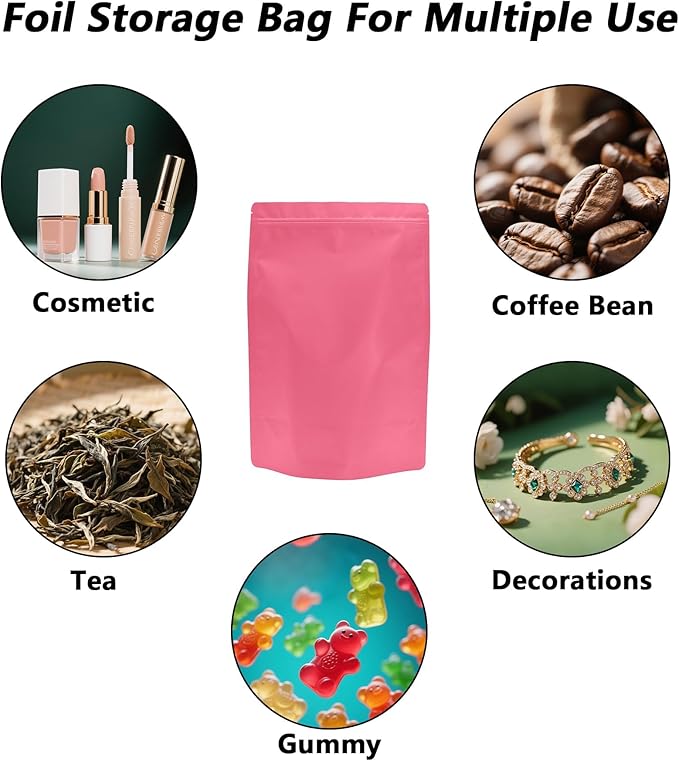50PCS Smell Proof Resealable Pouch Bags,ULIFESTAR Aluminum Foil Flat Food Storage Bag,Sealable Pcsaging Zipper Pouches with Tear Notches for Pcsaging Lipgloss,Jewelry,etc(20*30cm/7.87*11.81",Pink)