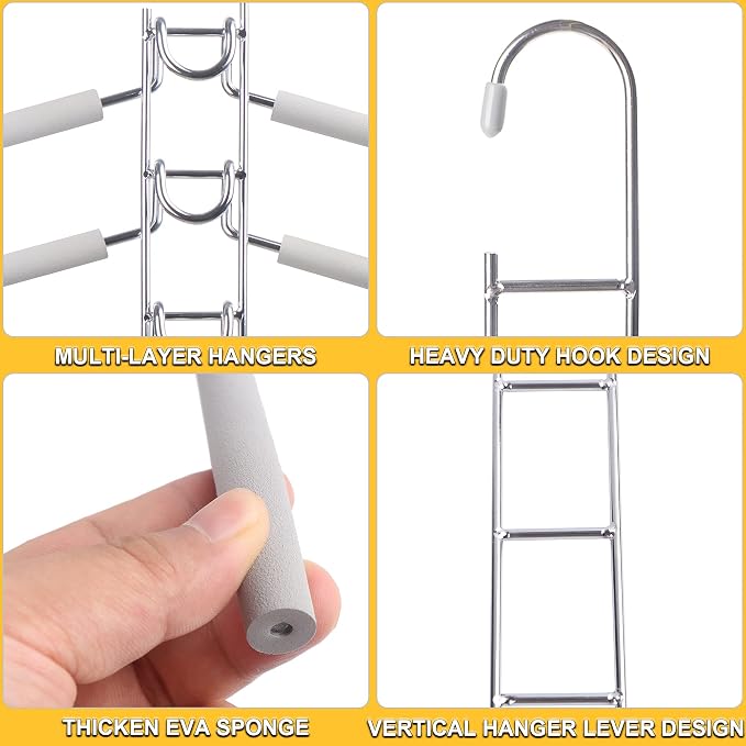 Space Saving Hangers for Clothes 2 Pack Closet Storage | Heavy Duty Non-slip Foam Padded, Detachable Design. Fits Shirts, Coats, Suits. Perfect Storage for Dorms & Apartments