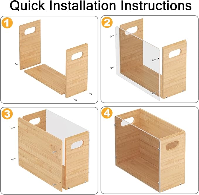 Sbanmao Acrylic Wall File Organizer, Hanging File Folder Organizer with Handle, Bamboo File Box File Crate Storage Box, Portable Filing Organizer for Home Office Classroom (Letter Size, 2 Pack)