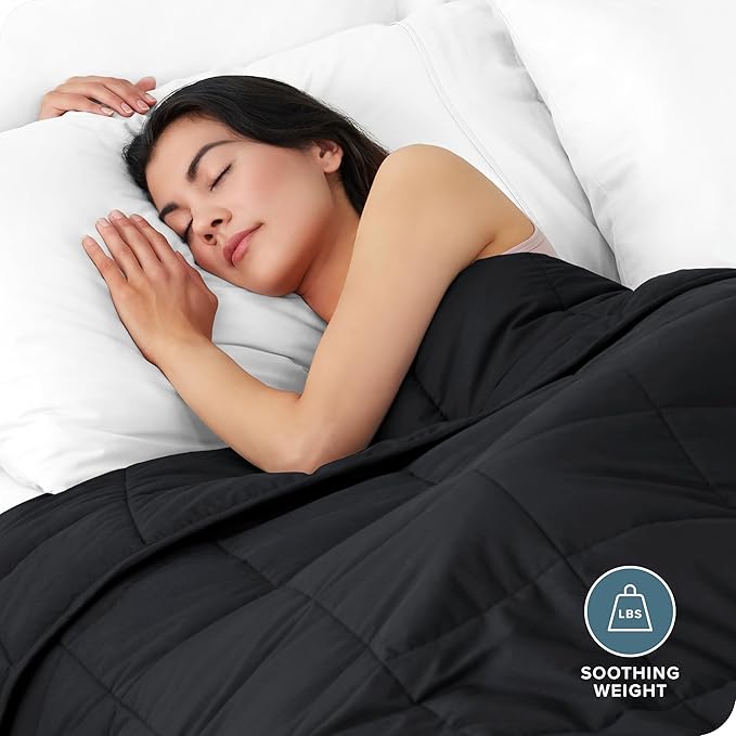 Bare Home Weighted Blanket Twin or Full Size 7lb (40" x 60") - All-Natural 100% Cotton - Premium Heavy Blanket Nontoxic Glass Beads (Black, 40"x 60")