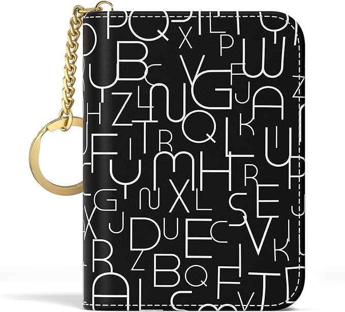 Aiawoxc Credit Card Holder, Small RFID Wallet Slim Leather Card Organizer Case with Zipper and Keychain, Fashion Alphabet