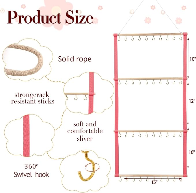 YOcity Baby Headband Organizer for Girl Bow Holder Hair Bows Clip Hair Bow Organizer Baby Headband Holder Hair Accessories Storage Wall Hanging Decor (Pink)