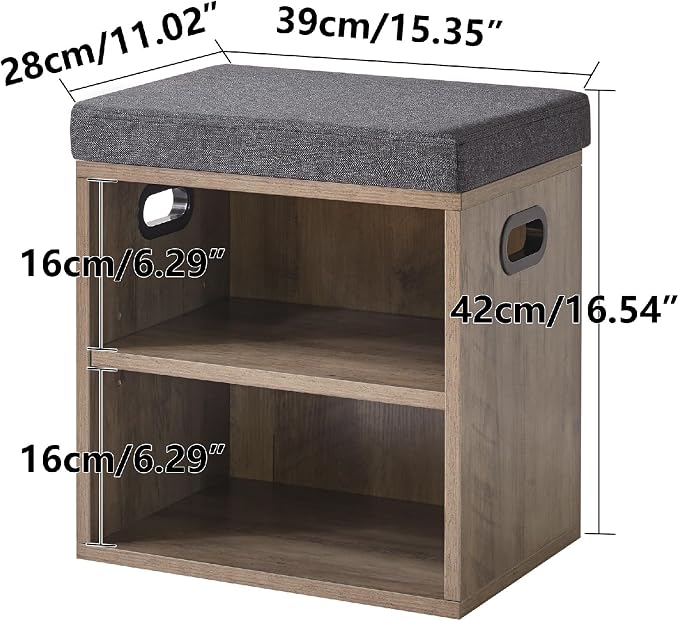 YMYNY Small Shoe Storage Bench with Cushion, Silver Gray, HBD028Y | 2 Tier Entryway Bench with Storage, Small Shoe Rack Bench with Adjustable Shelf for Entryway 11 x 15.3 x 16.5 Inches