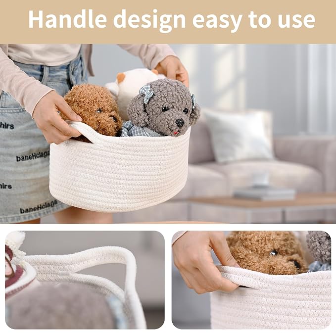 Happyiren Medium Woven Cotton Rope Basket, Empty DIY Gift Basket for Burr | Great for Baby Shower, Birthday & Decor, Cute Decorative Storage Organizer, 13" x 8" x 6"