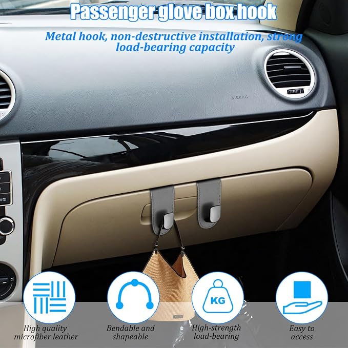 Car Co-Pilot Glovebox Hook, Multifunctional Passenger Seat Glovebox Hanger Organizer for Purse Handbag Umbrella, Auto Interior Glove Box Hanging Storage Hook Holder, Universal Fit (Gray)