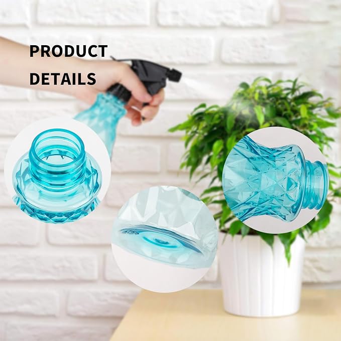 wugongshan 2 Pcs Spray Bottles, 500 ml/17 oz Empty Water Spray Bottles, Plastic Reusable Adjustable Mist Sprayer Squirt Bottles Containers Refillable for Cleaning Solutions, Gardening, Plants (Blue)