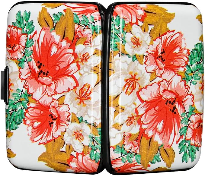 ELFISH Mini RFID Aluminum Wallet Credit Cards Holder Business Card Case Metal ID Case for Men Women(Flower22)