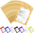 ANZNKU 100 PCS Resealable Mylar Bags with Frosted Clear Window Packaging Bags Foil Pouch Zipper Bag for Food Self Sealing Storage Supplies (2.75×3.93, Light Gold)