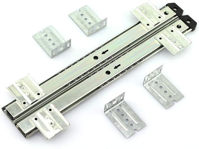 1-Pair 14 inch / 350mm Keyboard Slide Super Smooth Mute Ball Bearing Pull Out Tray Adjustable Hanging Bracket Suspension Track Guide Rail Fold Telescopic Drawer Runners Silver