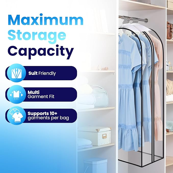 Handy Laundry Clear Garment Bags for Hanging Clothes, 50" Suit Bags with 10" Gusset, Heavy Duty Closet Storage Covers for Coats, Dresses, Shirts, Jackets, Dustproof & Breathable, 1 Pack