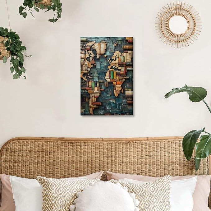 World Map Book Adventure Vintage Library Art Aesthetic Poster Canvas Wall Art Decoration Living Room Home Decor Bedroom Decoration Poster Unframed24x36inch