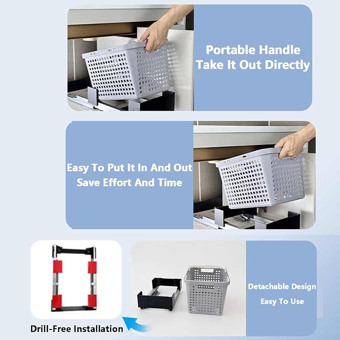 Closet Pull-Out Baskets,Removable Storage Basket,Clothing Pull Out Basket,for Pantry/Laundry/Bathroom/Mudroom(Color1)