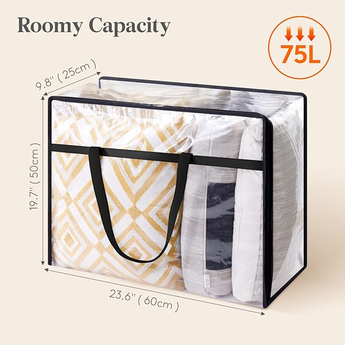 Lifewit 6 Pack Clear Clothes Storage Bags, 75L Plastic Blanket Storage Bag, Vinyl Foldable Moving Bags with Zipper, Closet Organizers and Storage Containers for Bedding, Duvet, Comforter