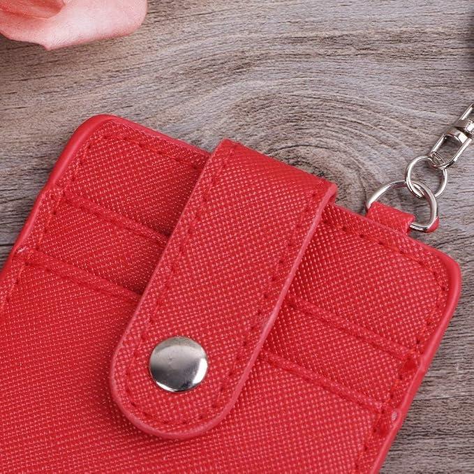 Portable PU Leather Business ID Card Credit Badge Holder Coin Purse Wallet Keychain Black